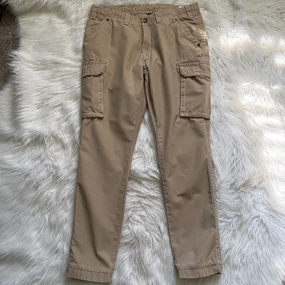 True Religion Big T Cargo Jogger Mens 34 Beige Khaki  Pockets Pants Drawstring